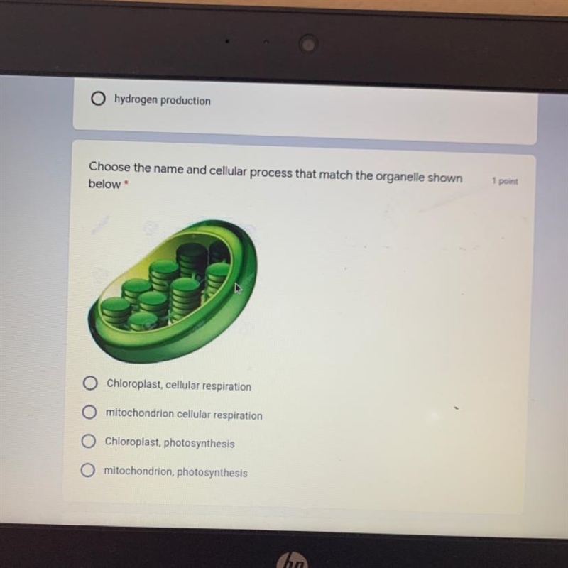 Chooses the name of the cellular process that match the organelle shown-example-1