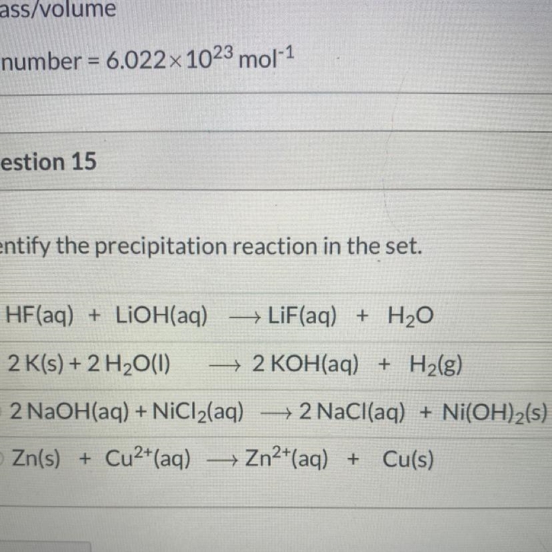 Identify the precipitation reaction in the set￼?-example-1