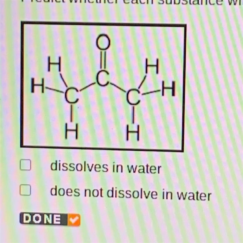 Predict whether each substance will dissolve in water.-example-1