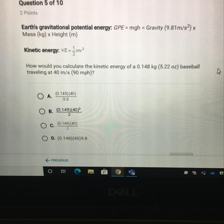 How would you calculate the kinetic energy of a 0.148kg (5.22oz) baseball traveling-example-1