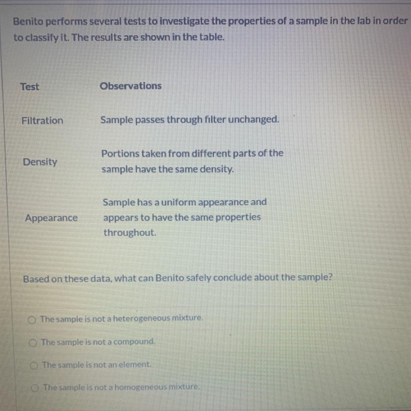 I need help with this chemistry question talking about pure substances and mixtures-example-1