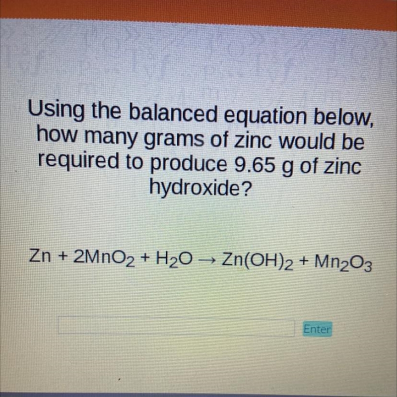 Using the balanced equation below, how many grams of zinc would be required to produce-example-1