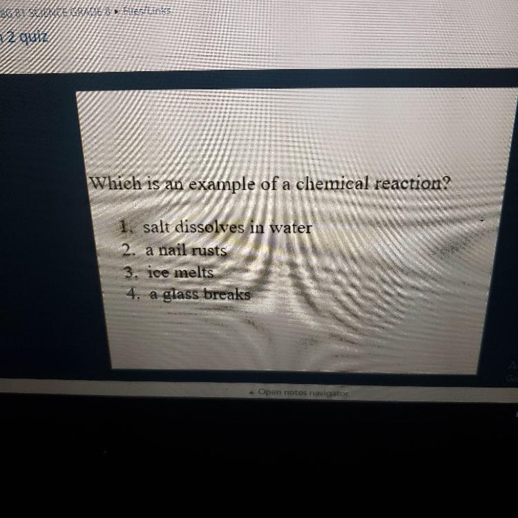 What is an an example of a chemical reaction?-example-1