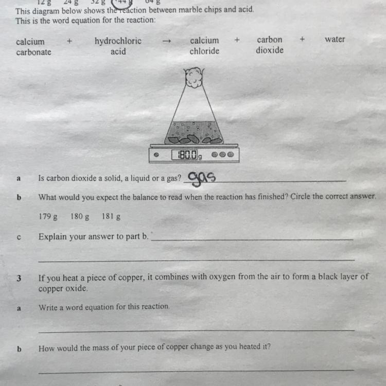 What would you expect the balance to read when the reaction has finished? Circle the-example-1