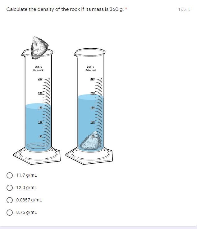 Calculate the density of the rock if its mass is 360 g.-example-1