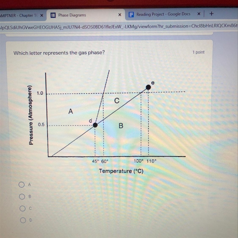 Which letter represents the gas phase-example-1