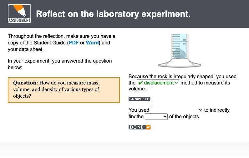 PLEASE HELP 30 POINTS Because the rock is irregularly shaped, you used the displacement-example-1