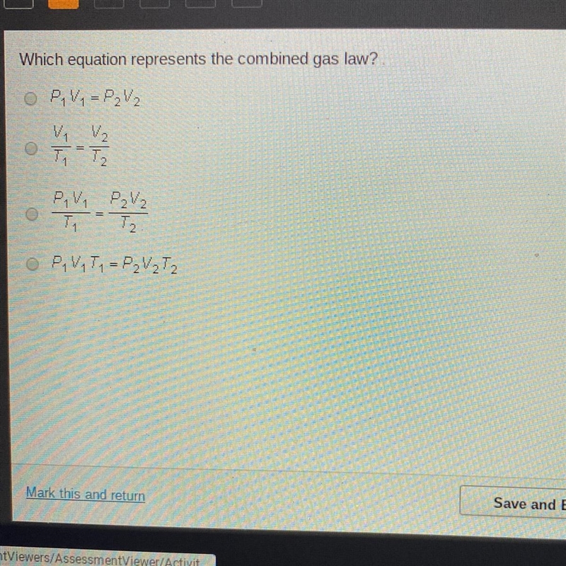 Which equation represents the combined gas law?-example-1