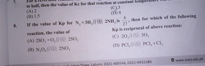 If the value of Kp for N2+3H2...2NH3 is 4/27, then for which of following reaction-example-1