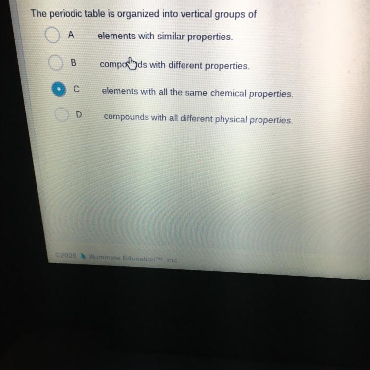 The periodic table is organized into vertical groups of A elements with similar properties-example-1