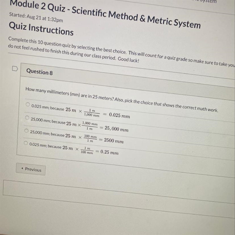 How many millimeters (mm) are in 25 meters? Also, pick the choice that shows the correct-example-1