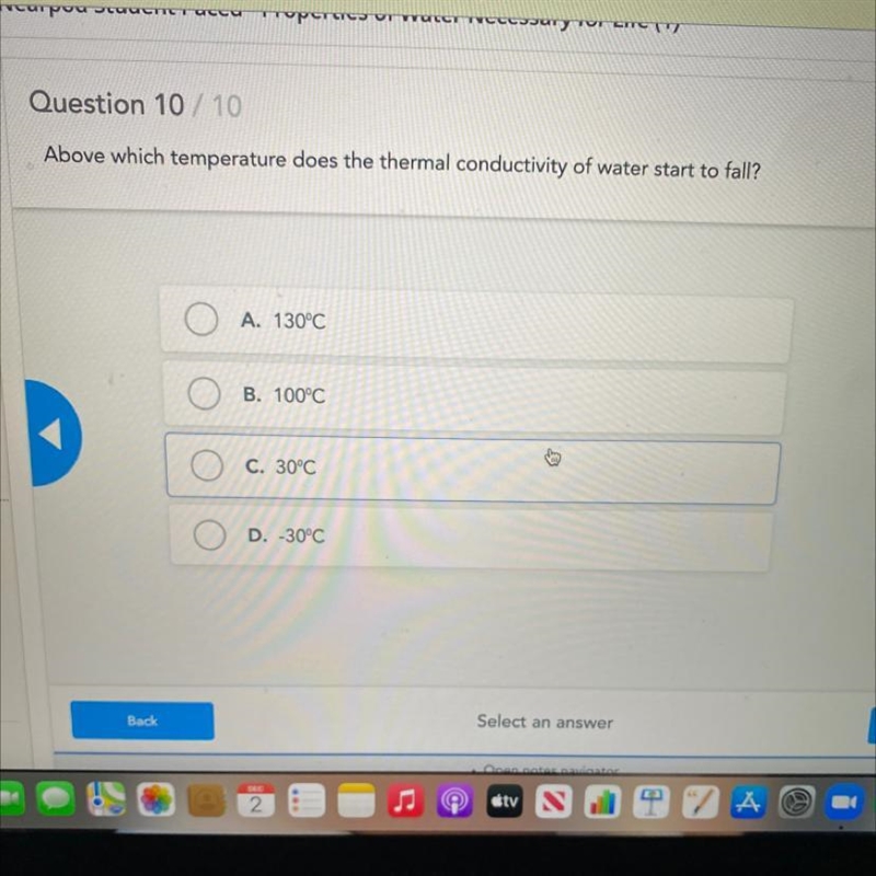 Above which temperature does the thermal conductivity of water start to fall?-example-1