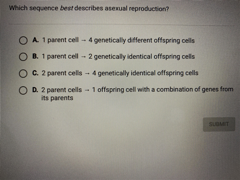 Which sequence best describes asexual reproduction?-example-1