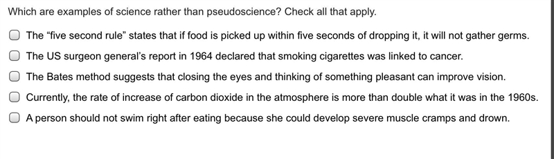 Which are examples of science rather than pseudoscience? Check all that apply.-example-1