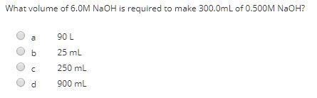 What volume of 6.0M NaOH is required to make 300.0mL of 0.500M NaOH?-example-1