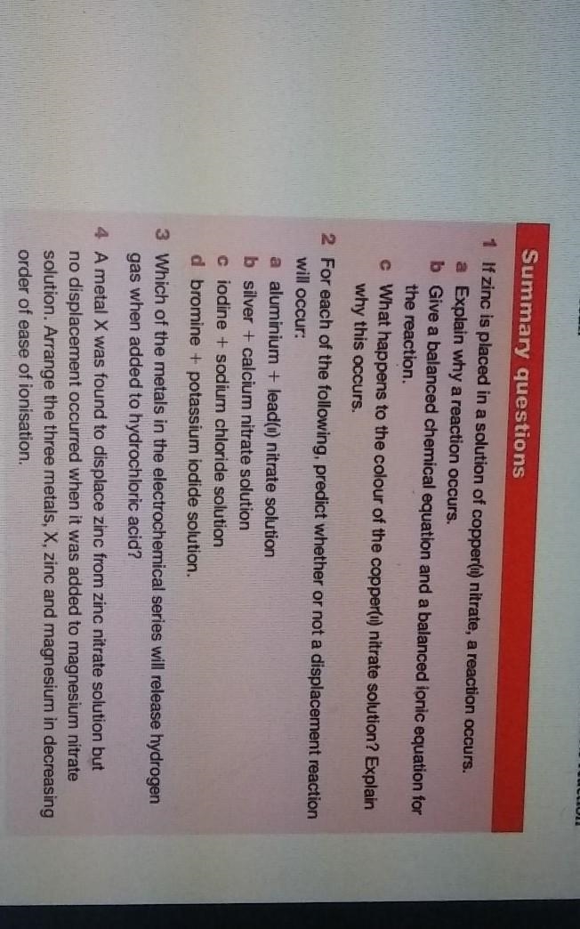 Summary questions 1 If zinc is placed in a solution of copper(i) nitrate, a reaction-example-1