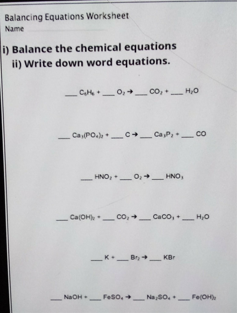 Can you pls tell me the word equations for all these equations​-example-1