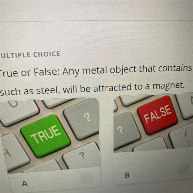 MULTIPLE CHOICE True or False: Any metal object that contains iron, such as steel-example-1