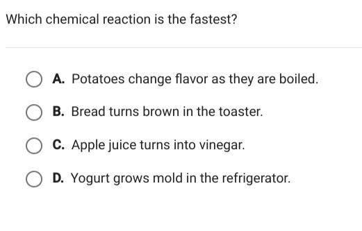 Which CHEMICAL REACTION IS FASTEST-example-1