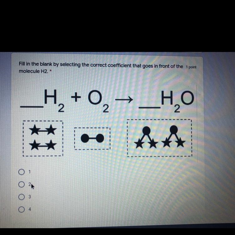 Fill in the blank by selecting the correct coefficient that goes in front of the molecule-example-1