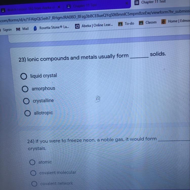 Ionic compounds and metals usually form what kind of solid-example-1