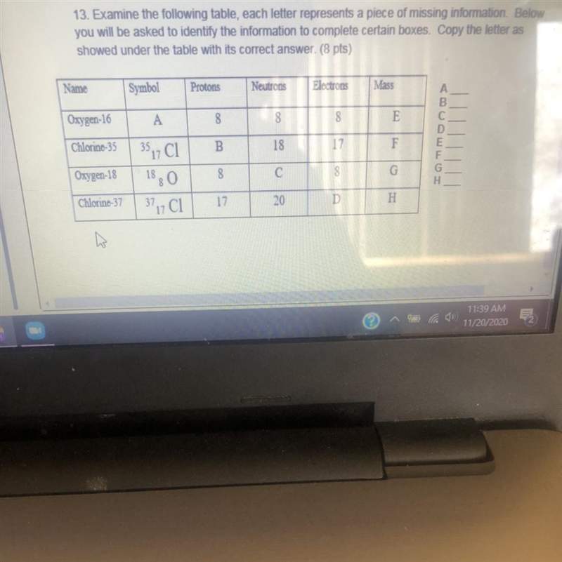 13. Examine the following table, each letter represents a piece of missing information-example-1