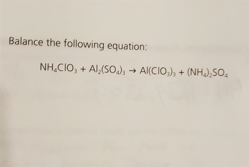 Balance the following equation: + NH,CIO, + Al(SO2), → Al(CIO), + (NH)2SO4​-example-1