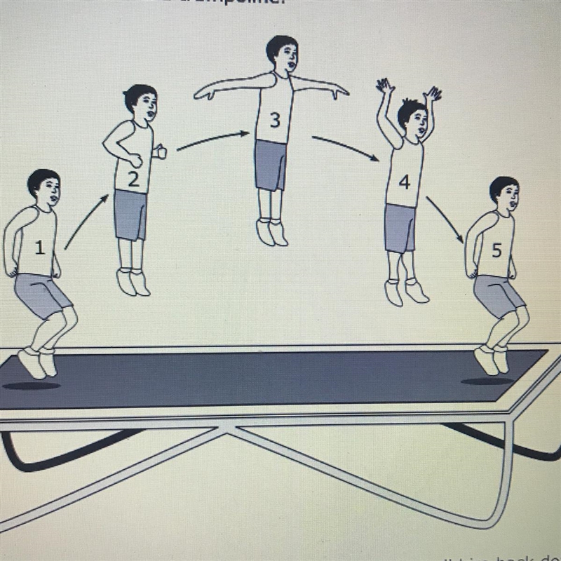 The diagram below shows a boy with his positions above the trampoline Which best describes-example-1