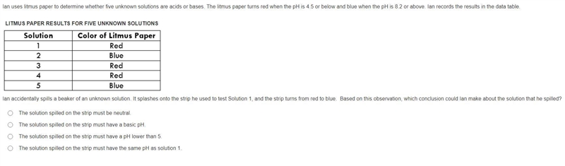 Ian uses litmus paper to determine whether five unknown solutions are acids or bases-example-1