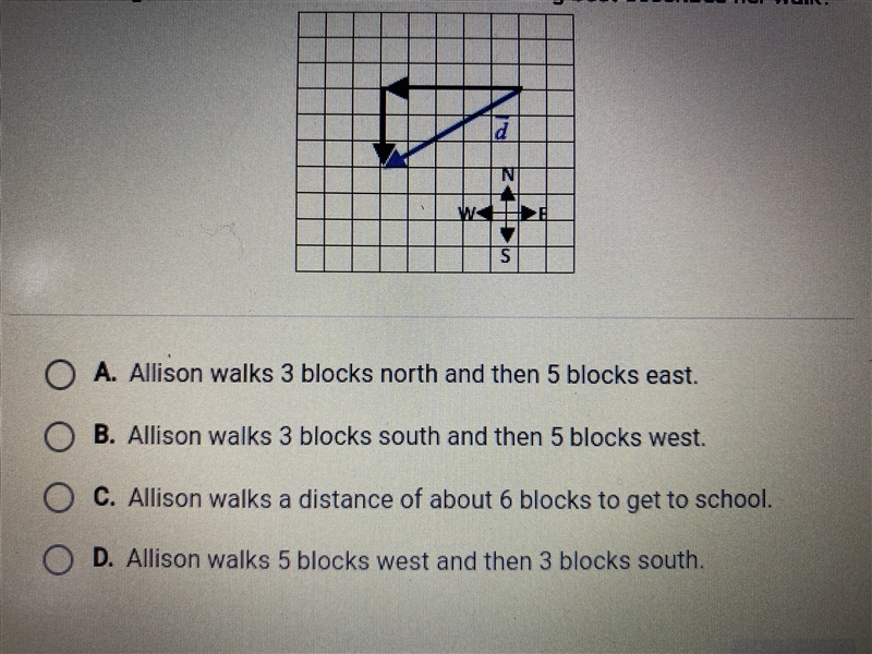 The figure shows a graph of Allison’s walk to school. She follows the black vectors-example-1