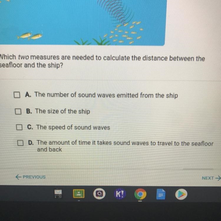 Which two measures are needed to calculate the distance between the seafloor and the-example-1