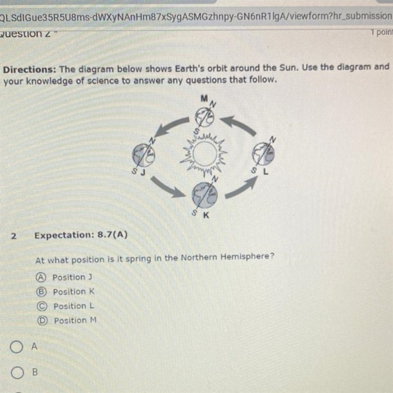 Directions: The diagram below shows Earth's orbit around the Sun. Use the diagram-example-1