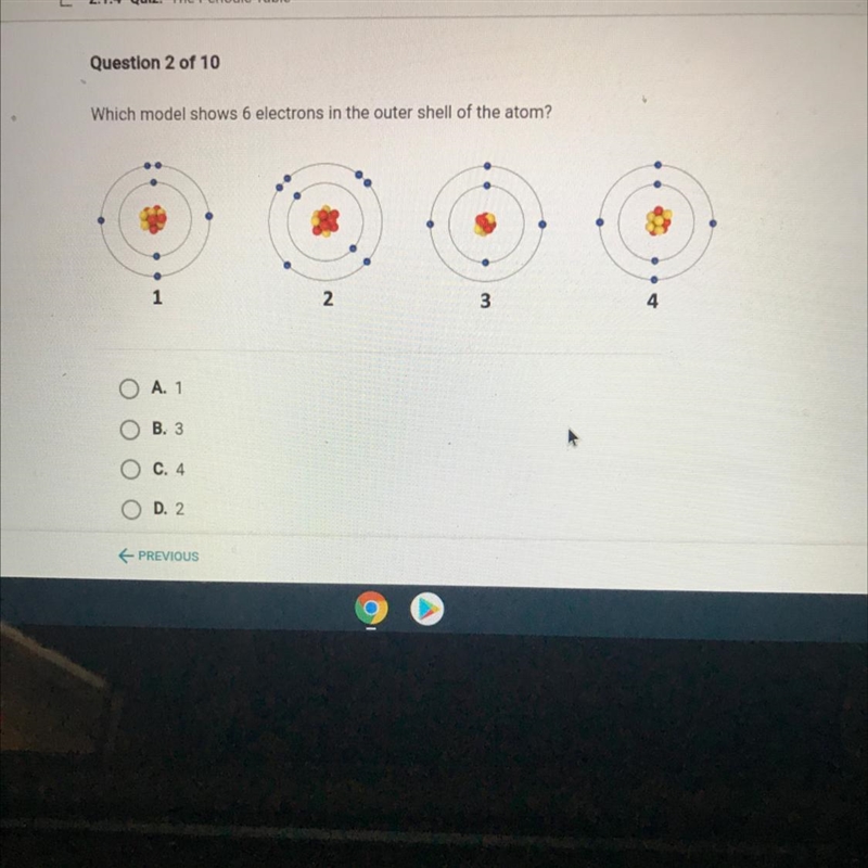 Which model shows 6 electrons in the outer shell of the atom?-example-1