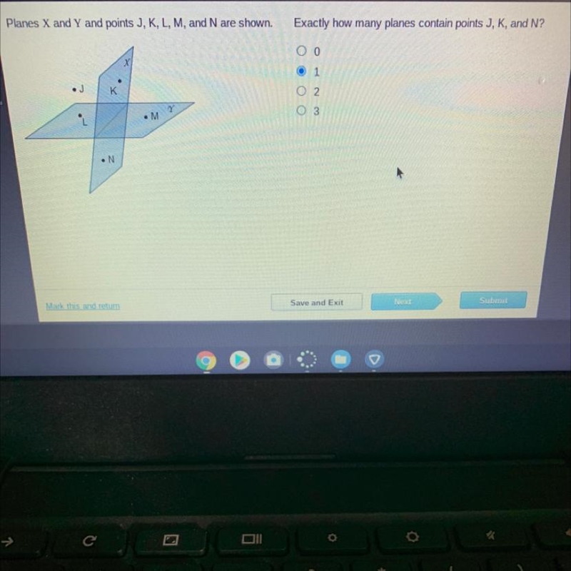 Exactly how many planes contain points J, K, and N? O 0 O 1 O 2 O 3-example-1