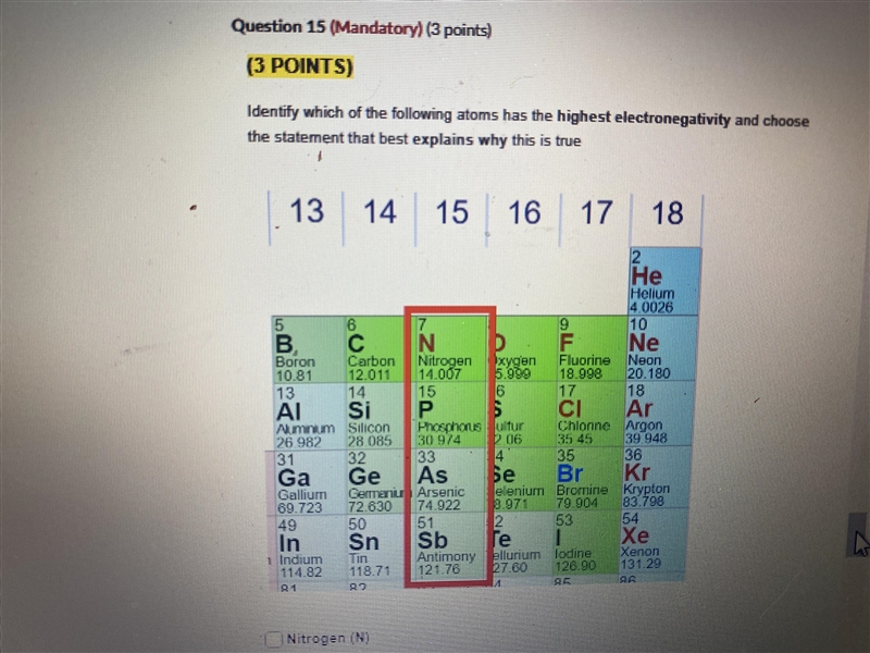 #15: identify which of the following atoms has the highest electronegativity and choose-example-1