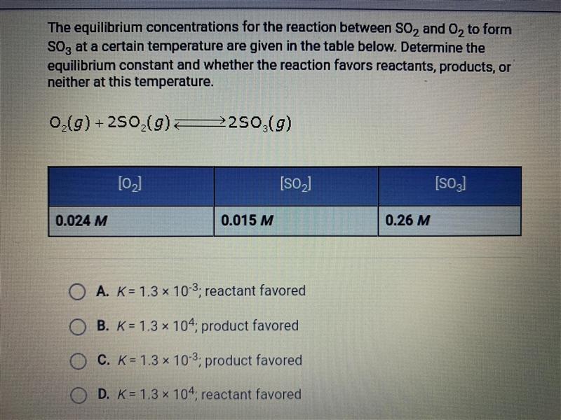 The equilibrium concentrations for the reaction between SO2 and O2 to form SO3 at-example-1