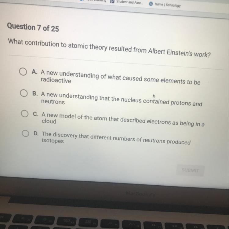 What contribution to atomic theory resulted from albert einstein’s work?-example-1