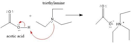 Write an equation that shows the reaction between acetic acid and triethylamine (CH-example-1