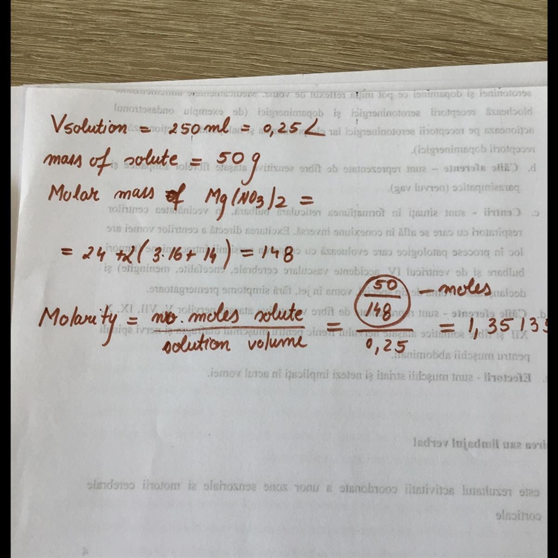 What is the molarity of a solution made by mixing 50.0 g of magnesium nitrate, Mg-example-1