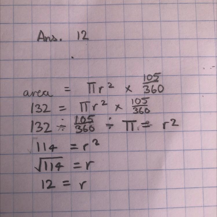 A sector of a circle has an area of 132m². if the angle of the sector is 105,°,calculate-example-1