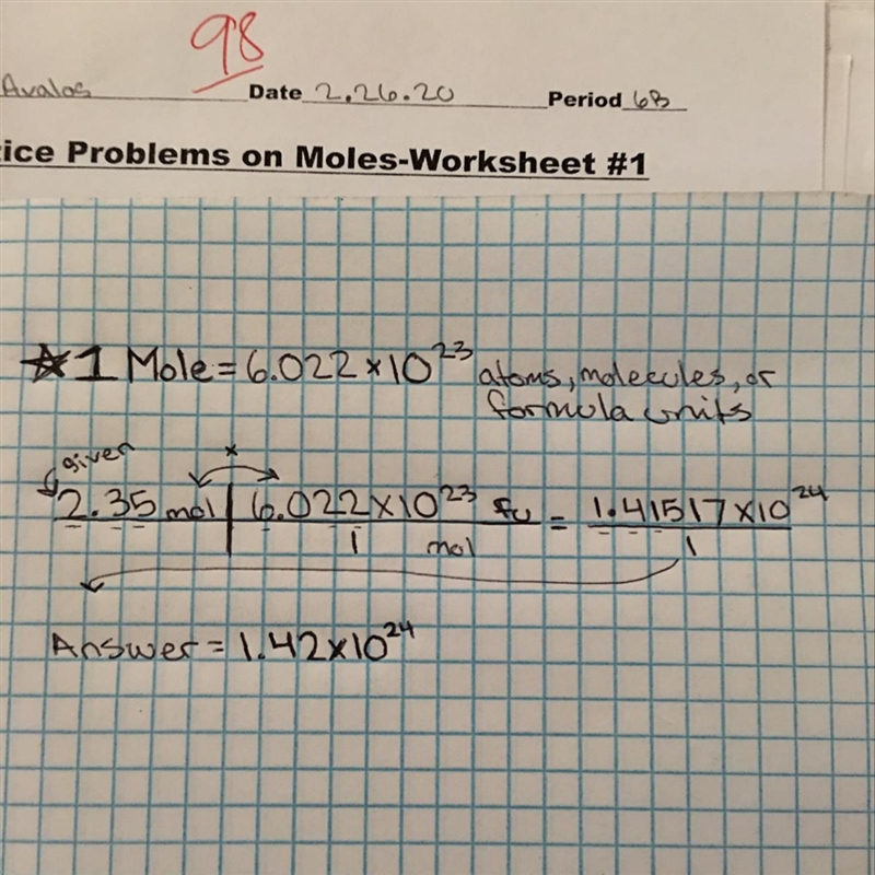 How many formula units are contained in 2.35mol of Iron (III) Oxide-example-1