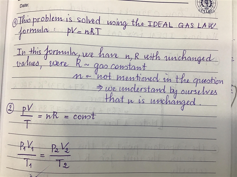 An ideal gas has a volume of 5.00L under a pressure of 1.00 atm and a temperature-example-1