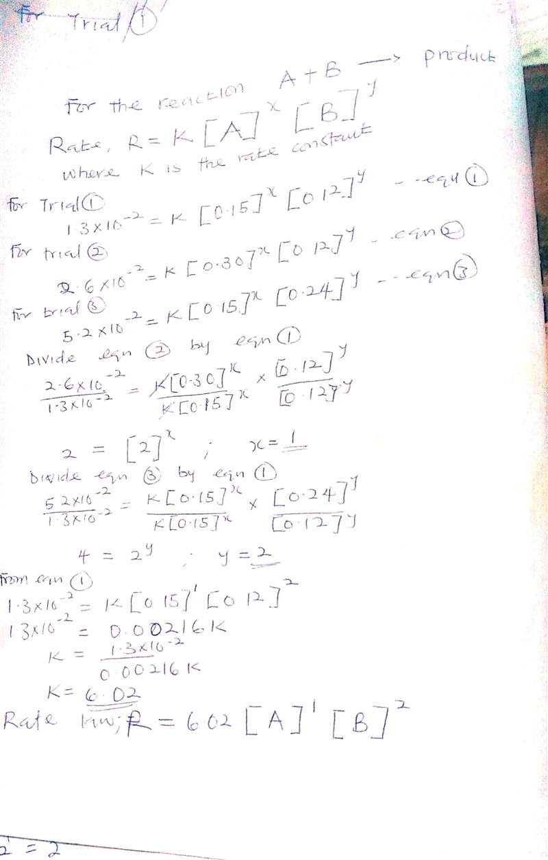 Determine the rate law, including the values of the orders and rate law constant, for-example-1