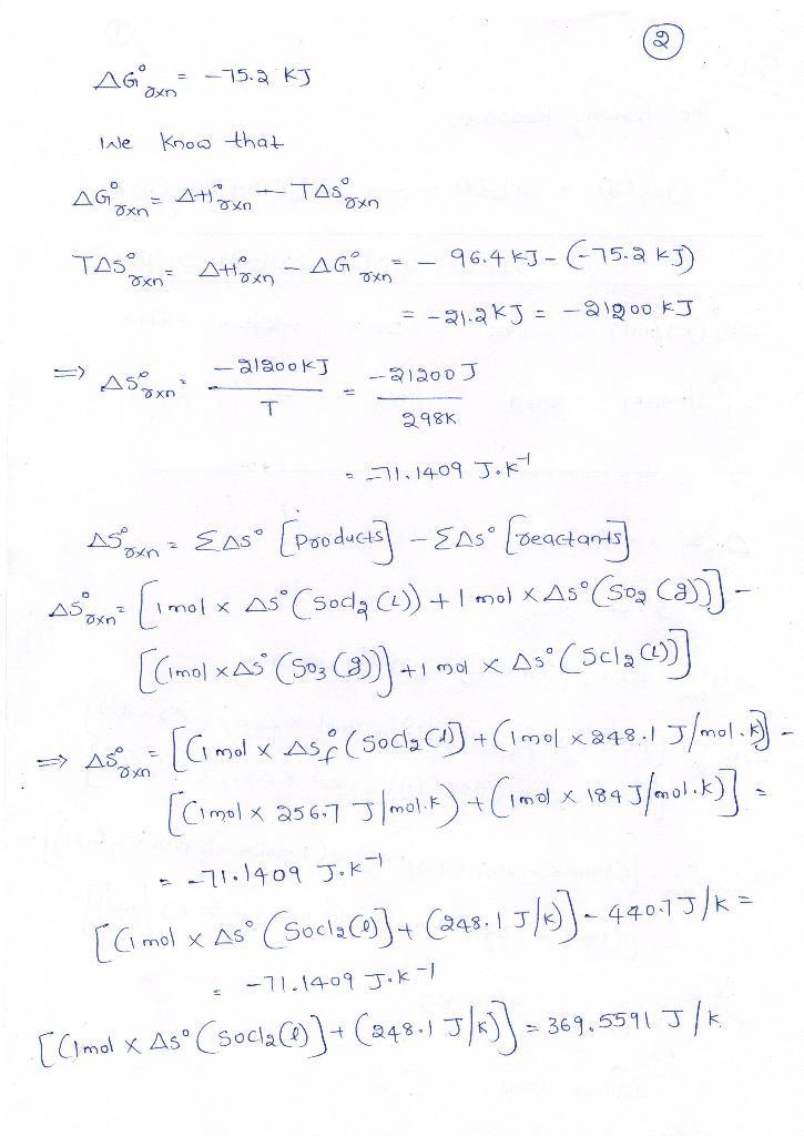 A) s o of socl2 (b) t at which the reaction becomes nonspontaneous so3(g) + scl2(l-example-1