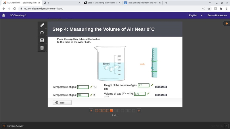 Step 4: Measuring the Volume of Air Near 0°C °C Temperature of gas: Height of the-example-1