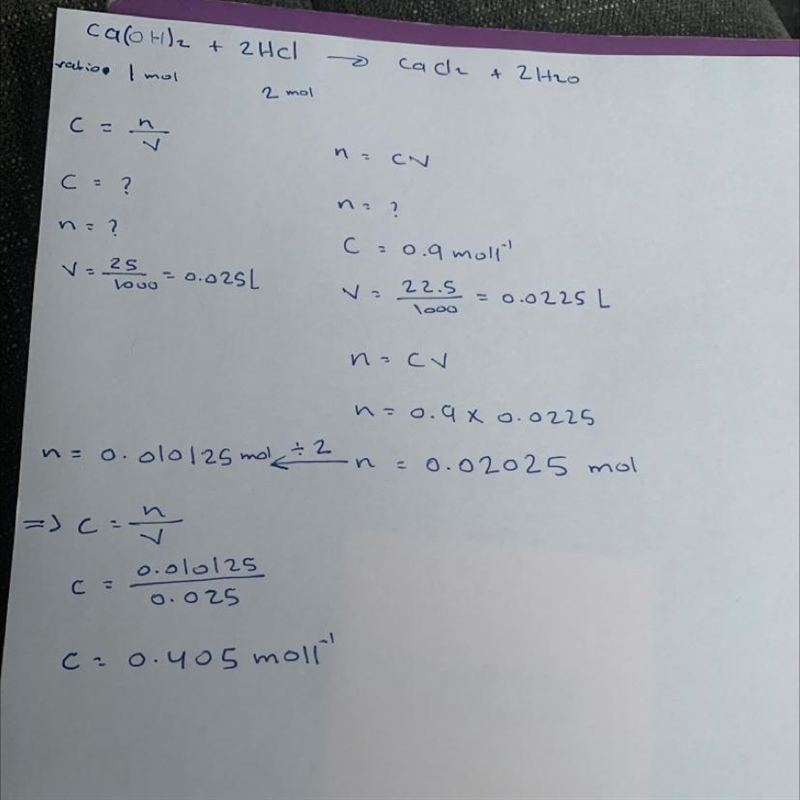 In a titration of a solution of unknown concentration of calcium hydroxide against-example-1