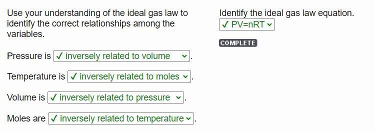 Use your understanding of the ideal gas law to identify the correct relationships-example-1