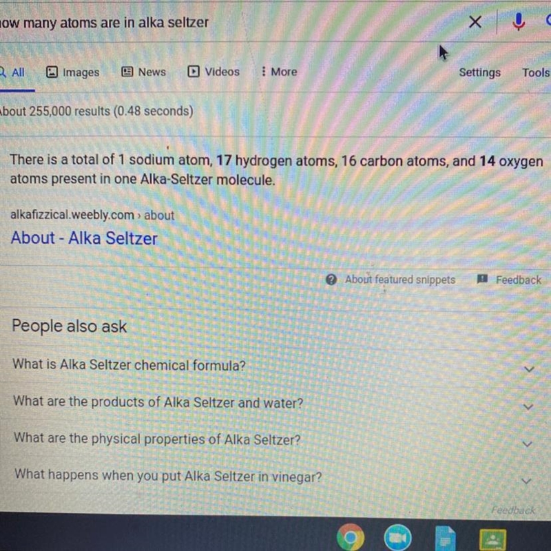 How many atoms in Alka-Seltzer-example-1