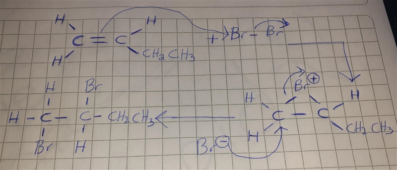 Problem 2: 1. Represent a molecule of 1-butene [1] 2. 1-Butene reacts with a molecule-example-1