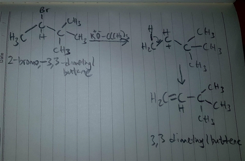 When 2−bromo−3,3−dimethylbutane is treated with K⁺ −OC(CH₃)₃, a single product T having-example-1